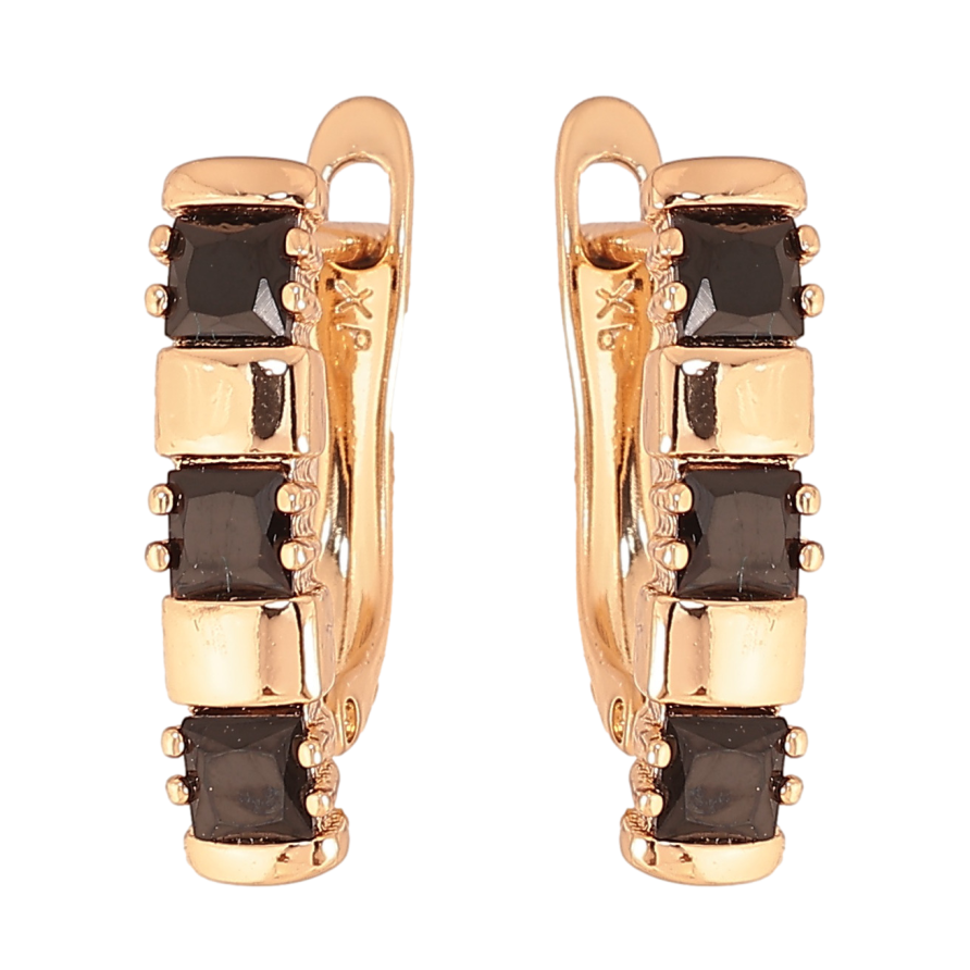 Серьги Xuping цвет позолота 18K английский замок узор с черными кристаллами фото №1