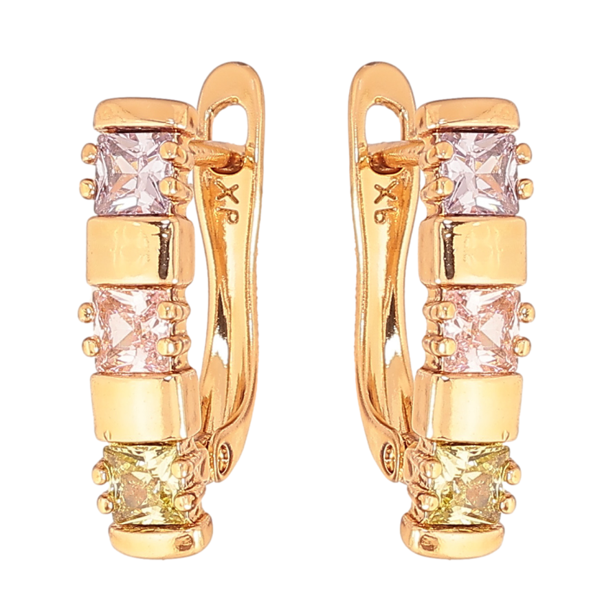 Серьги Xuping цвет позолота 18K английский замок узор с разноцветными кристаллами фото №1