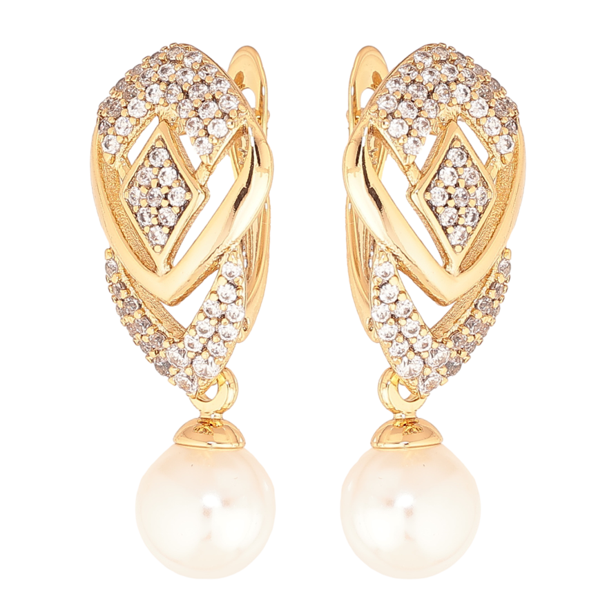 Серьги Xuping цвет позолота 18K английский замок узор с кристаллами и жемчужинами фото №1