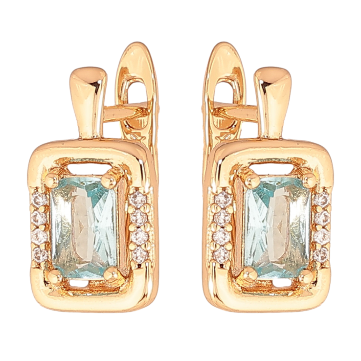 Серьги Xuping цвет позолота 18K английский замок узор с голубыми кристаллами фото №13