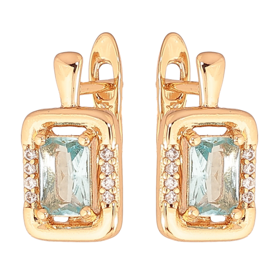 Серьги Xuping цвет позолота 18K английский замок узор с голубыми кристаллами фото №1