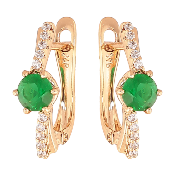 Серьги Xuping цвет позолота 18K английский замок узор с зелеными кристаллами фото №6