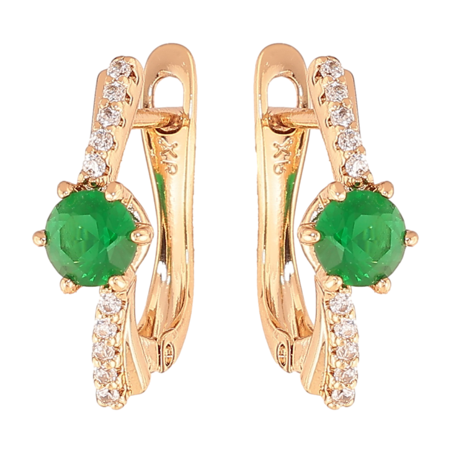 Серьги Xuping цвет позолота 18K английский замок узор с зелеными кристаллами фото №1