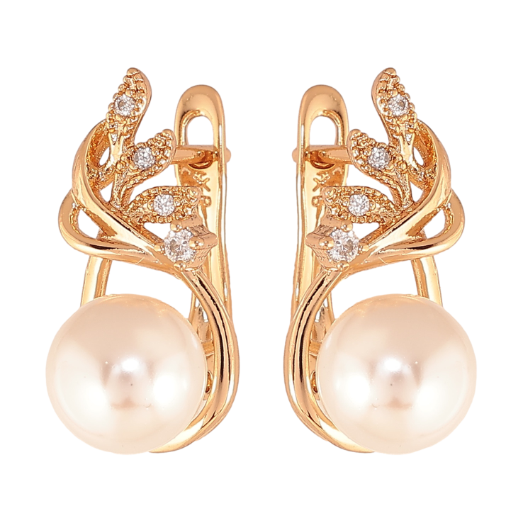 Серьги Xuping цвет позолота 18K английский замок узор с кристаллами и жемчужинами фото №5