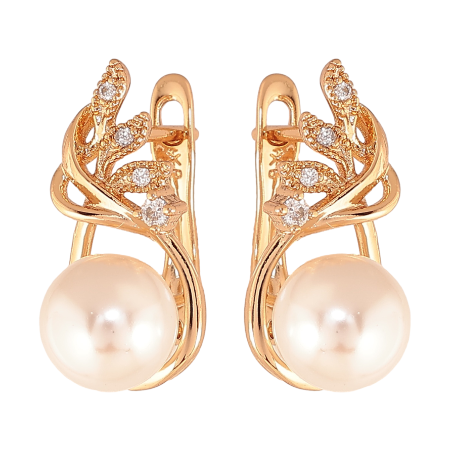 Серьги Xuping цвет позолота 18K английский замок узор с кристаллами и жемчужинами фото №1