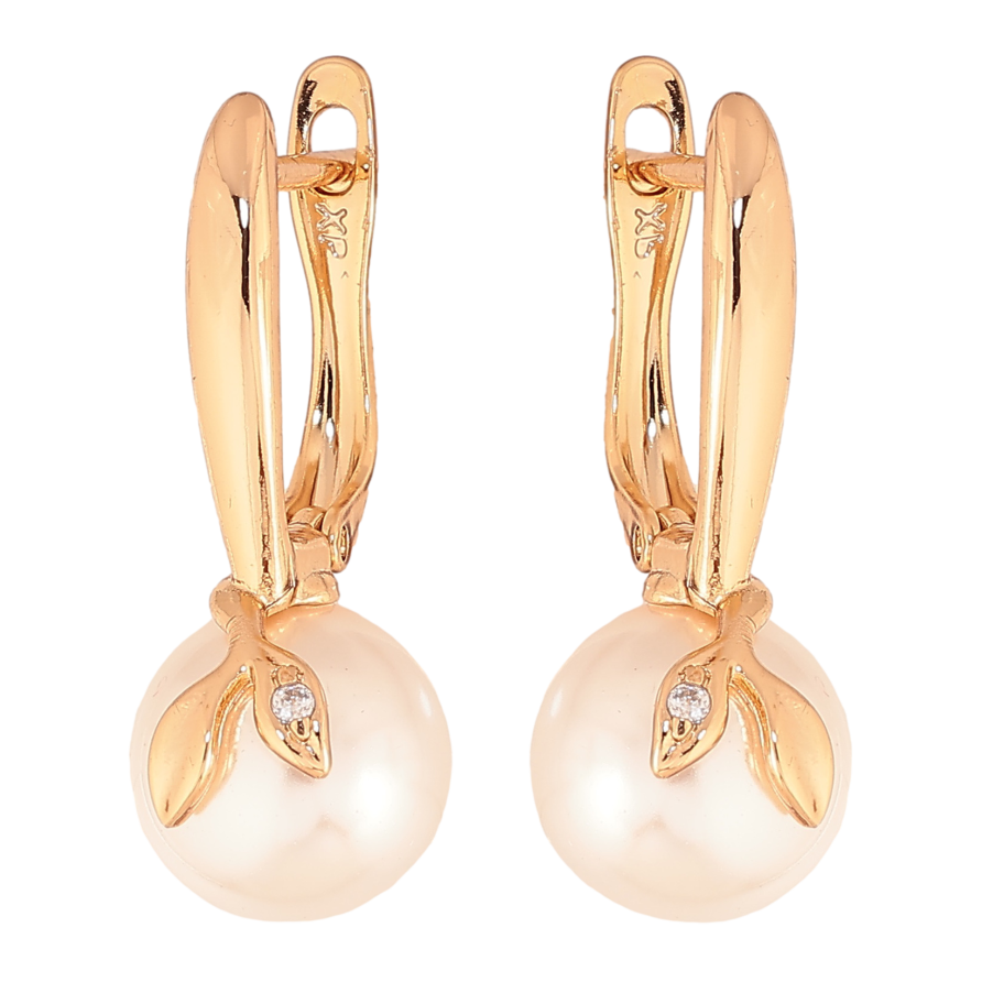 Серьги Xuping цвет позолота 18K английский замок узор с кристаллами и жемчужинами фото №1