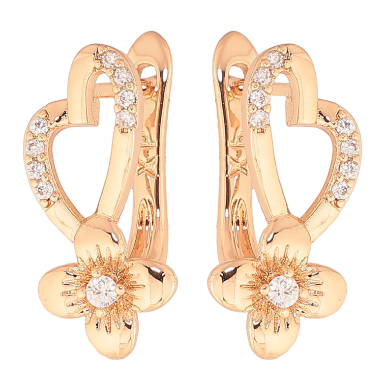Серьги Xuping цвет позолота 18K английский замок узор сердечки с цветочками фото №1