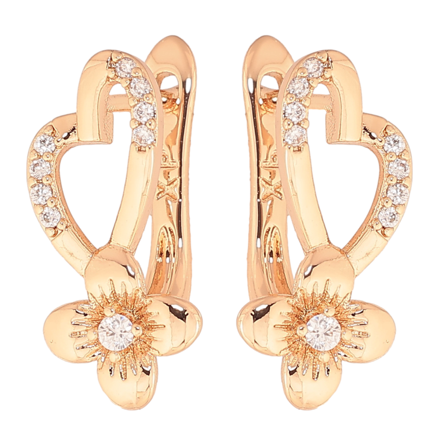 Серьги Xuping цвет позолота 18K английский замок узор сердечки с цветочками фото №1