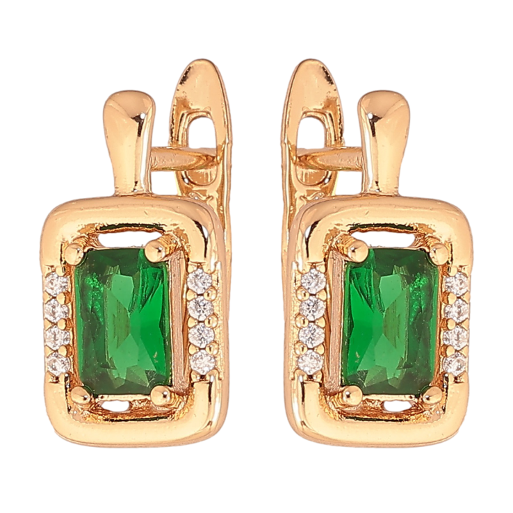 Сережки Xuping колір позолота 18K англійський замок візерунок з зеленими кристалами фото №21