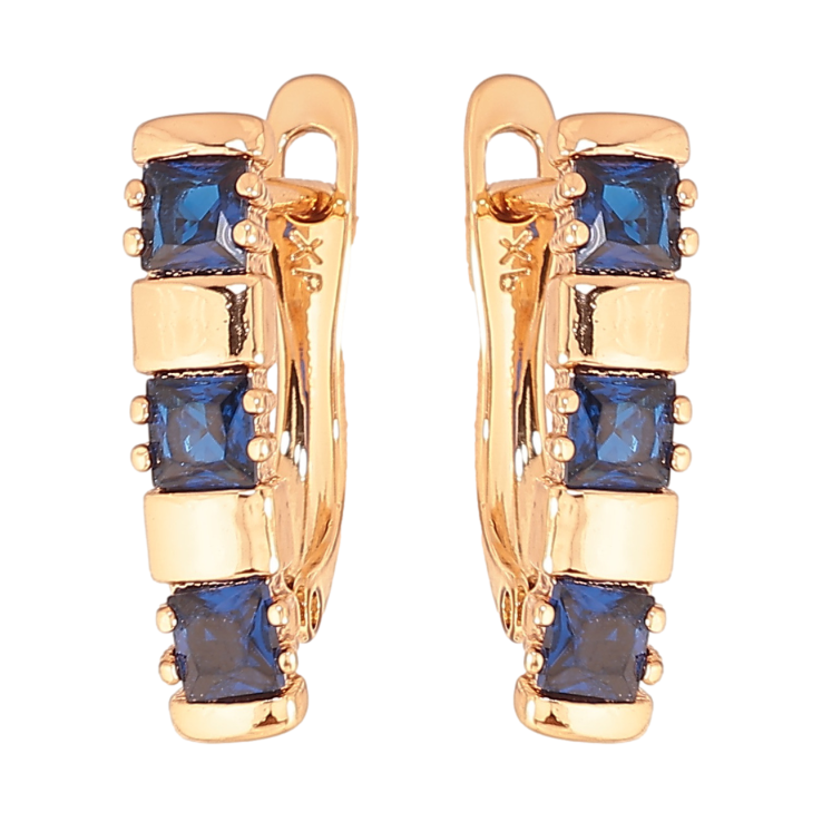 Серьги Xuping цвет позолота 18K английский замок узор с синими кристаллами фото №23