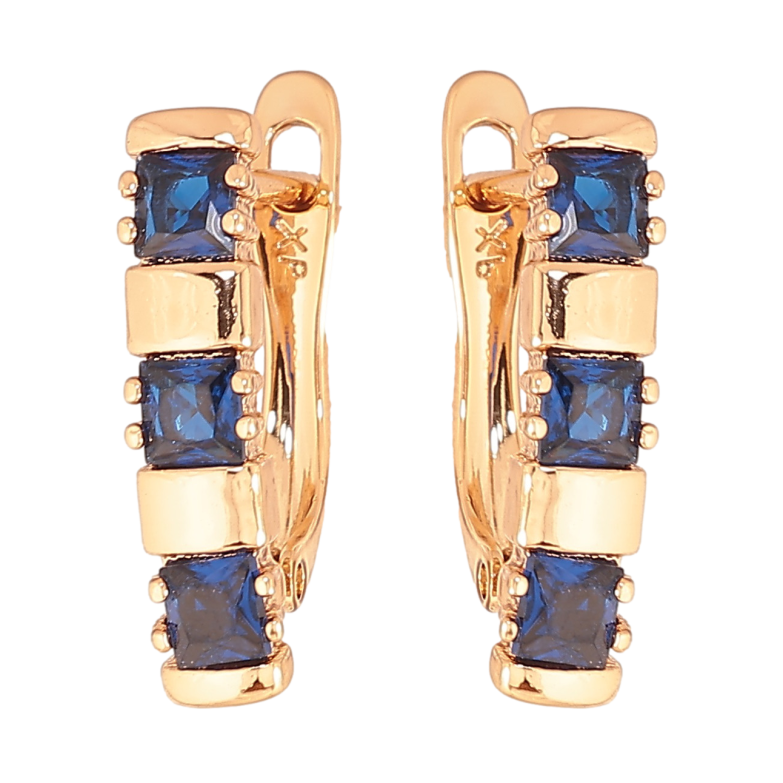 Серьги Xuping цвет позолота 18K английский замок узор с синими кристаллами фото №1