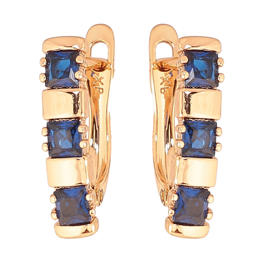 Серьги Xuping цвет позолота 18K английский замок узор с синими кристаллами фото №1