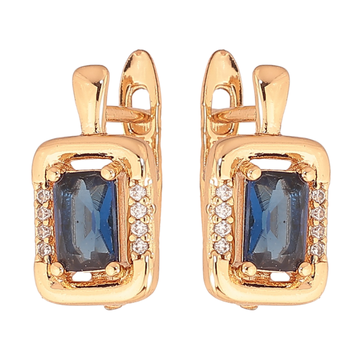 Серьги Xuping цвет позолота 18K английский замок узор с синими кристаллами фото №11