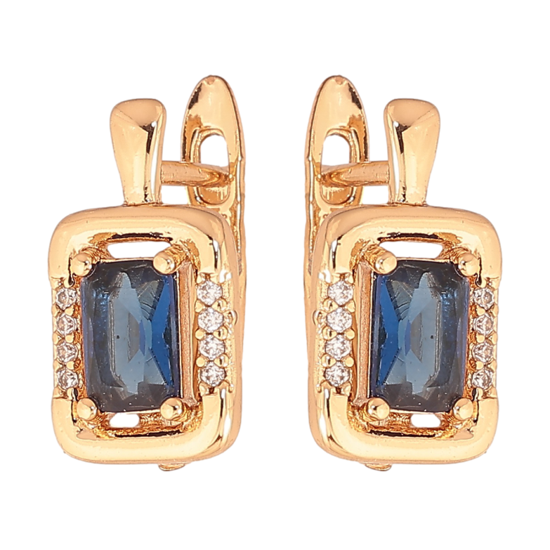 Сережки Xuping колір позолота 18K англійський замок візерунок з синіми кристалами фото №1