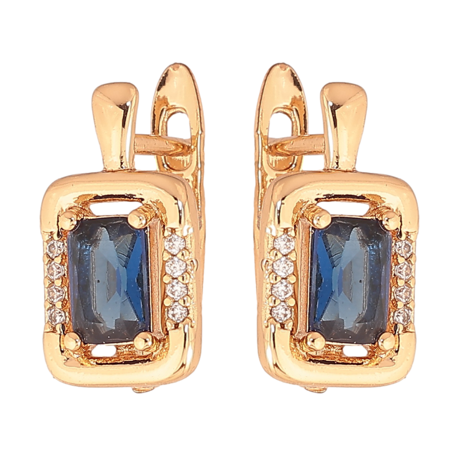 Серьги Xuping цвет позолота 18K английский замок узор с синими кристаллами фото №1