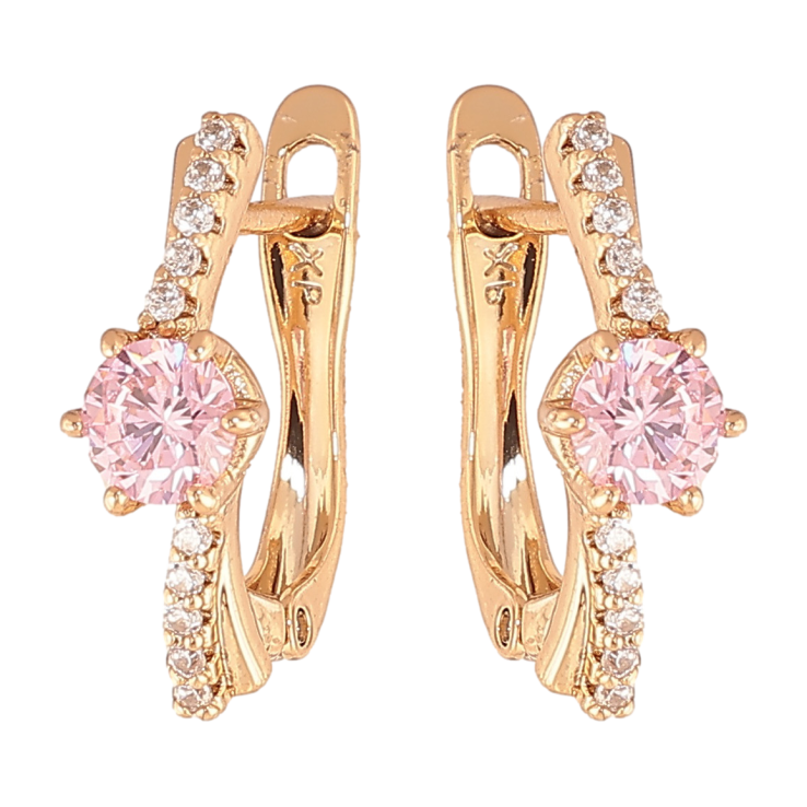 Серьги Xuping цвет позолота 18K английский замок узор с розовыми кристаллами фото №23