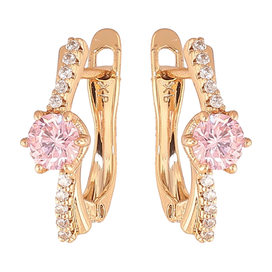 Серьги Xuping цвет позолота 18K английский замок узор с розовыми кристаллами фото №1