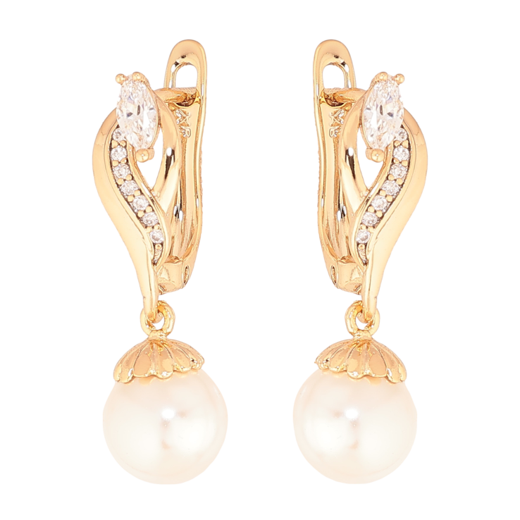 Серьги Xuping цвет позолота 18K английский замок жемчужные подвески фото №9