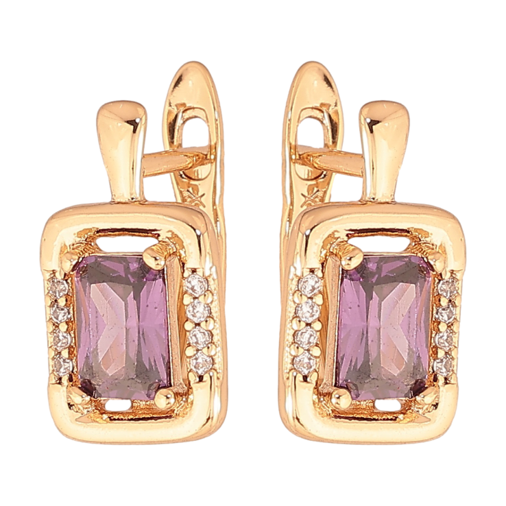 Серьги Xuping цвет позолота 18K английский замок узор с сиреневыми кристаллами фото №10