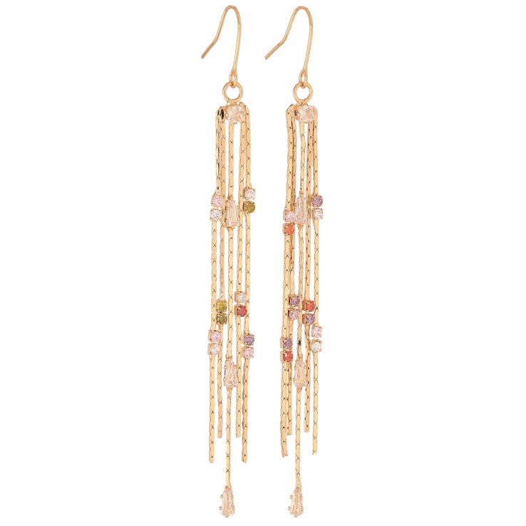 Сережки Xuping колір позолота 18K французький замок підвіски з ланцюжків з різнокольоровими кристалами фото №22 Сережки Xuping колір позолота 18K французький замок підвіски з ланцюжків з різнокольоровими кристалами фото №22