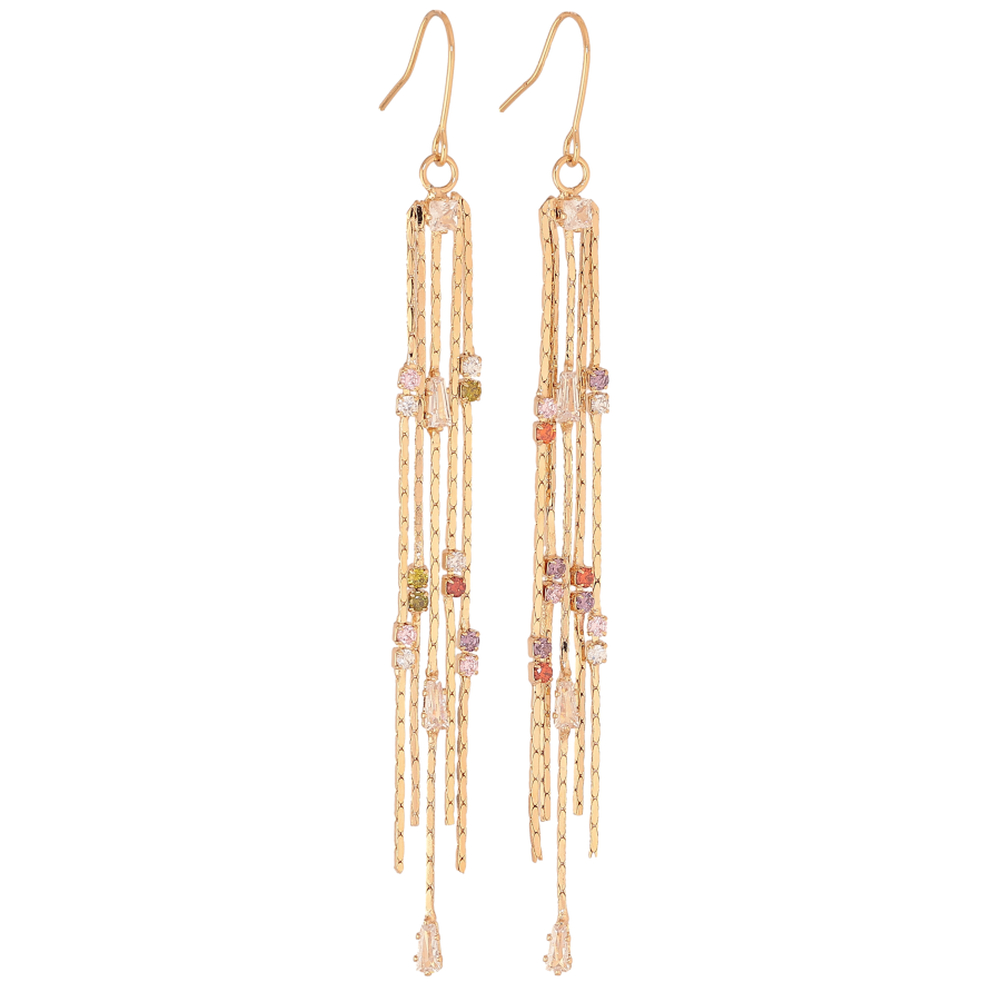 Серьги Xuping цвет позолота 18K французский замок подвески из цепочек с разноцветными кристаллами фото №1