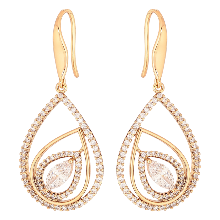 Сережки Xuping колір позолота 18K французький замок краплеподібні підвіски з кристалами фото №1