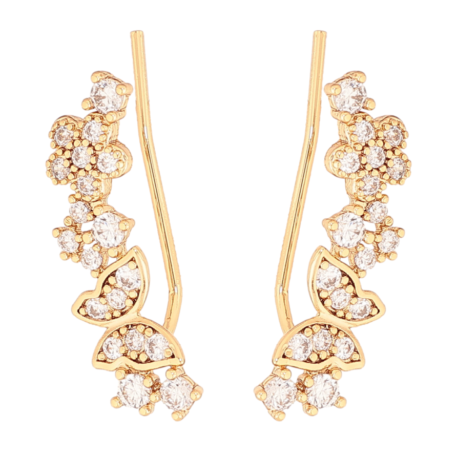 Сережки Xuping колір позолота 18K клаймбери візерунок з метеликів і квіточок з кристалами фото №1