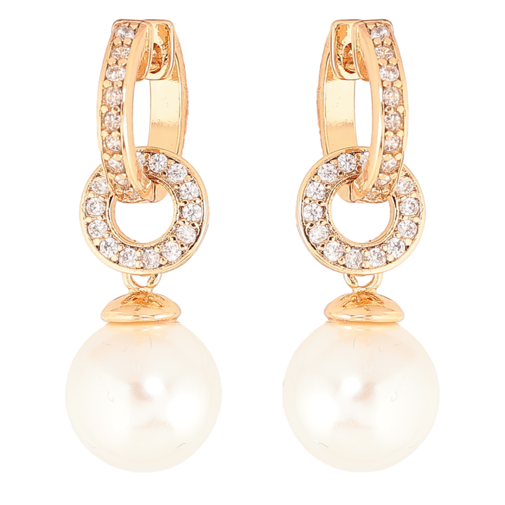 Серьги Xuping цвет позолота 18K подвески на колечках жемчужины на кристальных колечках 2 в 1 фото №14