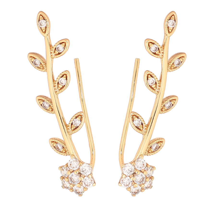 Сережки Xuping колір позолота 18K клаймбери гілочки з кристальними квіточками фото №1