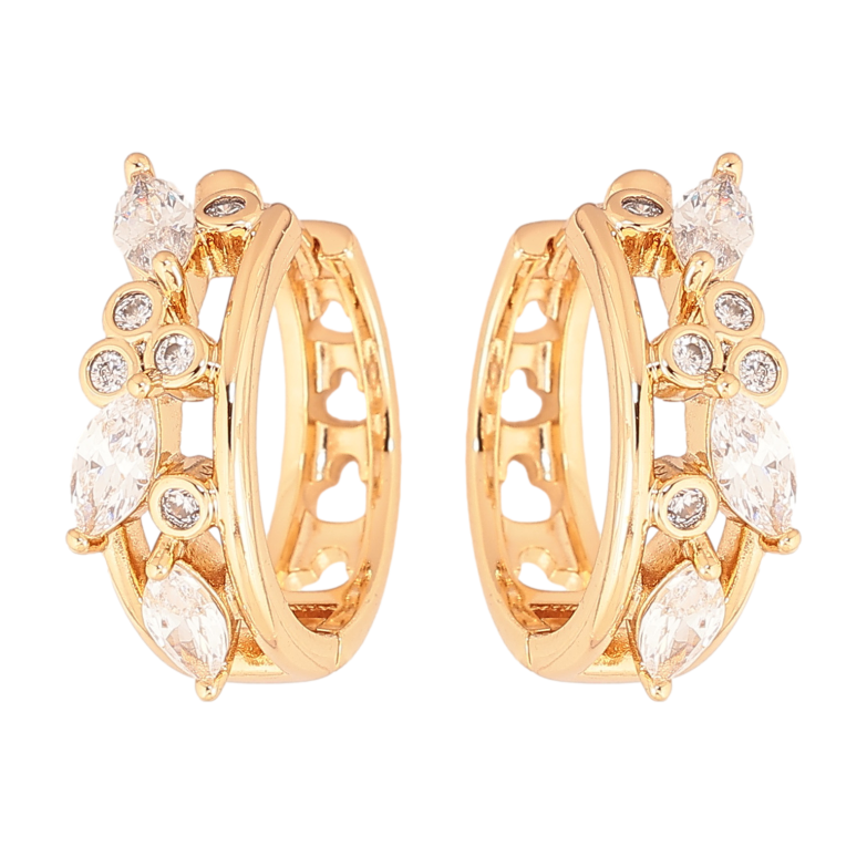 Сережки Xuping колір позолота 18К колечка декоративний візерунок з кристалами фото №1