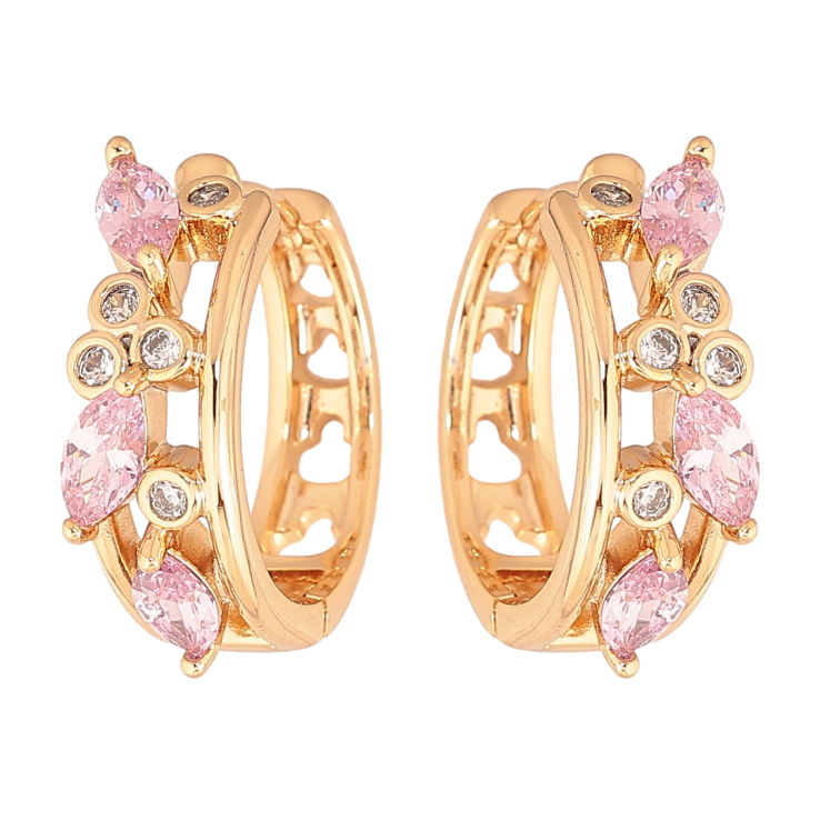 Серьги Xuping цвет позолота 18К колечки декоративный узор с розовыми кристаллами фото №19