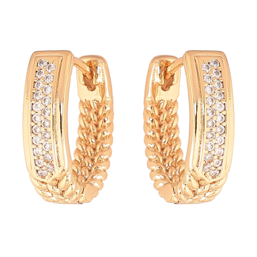 Сережки Xuping колір позолота 18К колечка декоративний візерунок з кристалами фото №1