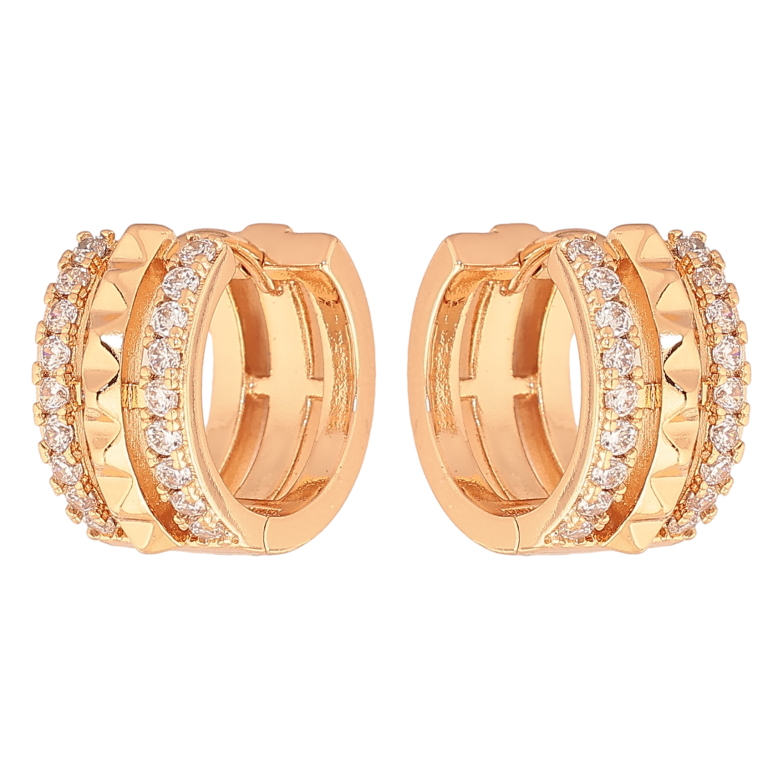 Сережки Xuping колір позолота 18К колечка декоративний візерунок з кристалами фото №1