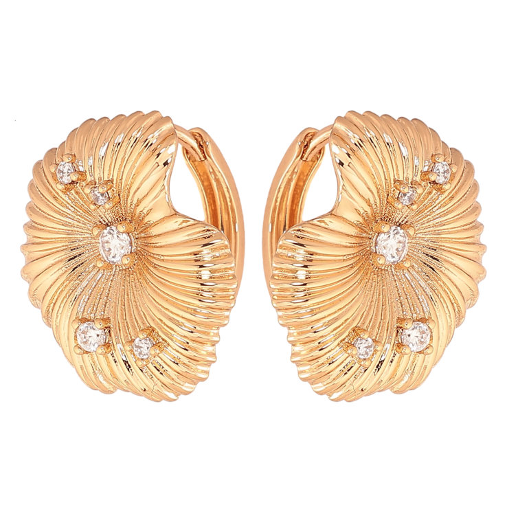 Серьги Xuping цвет позолота 18К колечки цветочки с кристаллами фото №13