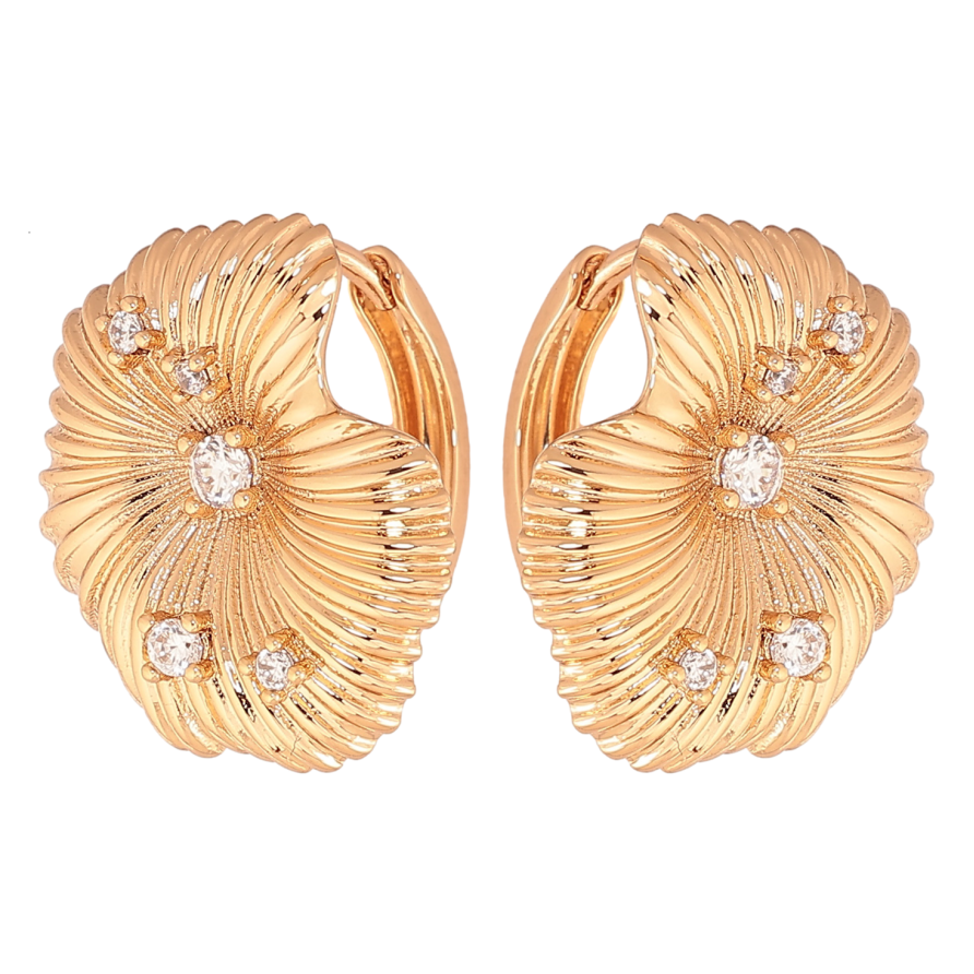 Серьги Xuping цвет позолота 18К колечки цветочки с кристаллами фото №1