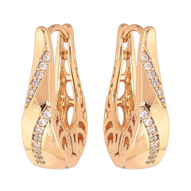 Серьги Xuping цвет позолота 18К колечки узор с кристаллами фото №6