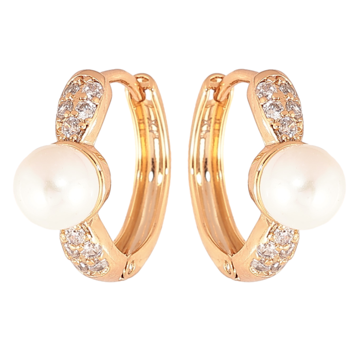 Серьги Xuping цвет позолота 18К колечки узор с жемчужинами и кристаллами фото №3