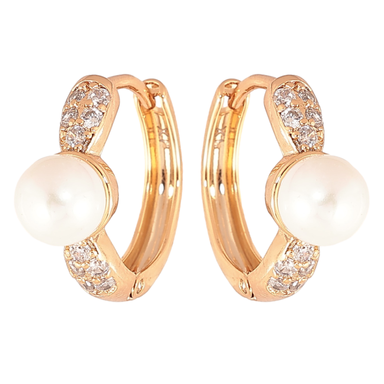 Серьги Xuping цвет позолота 18К колечки узор с жемчужинами и кристаллами фото №1