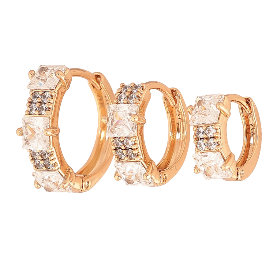 Сережки Xuping колір позолота 18К колечка набір з 3-х шт різного розміру, ø 12мм, 15мм, 17мм фото №1