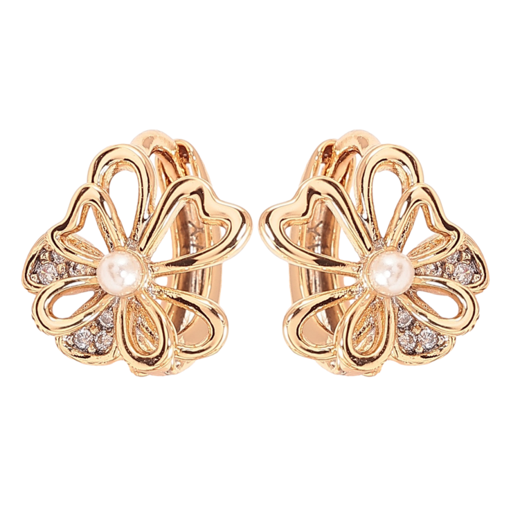 Серьги Xuping цвет позолота 18К колечки цветочки с жемчужинками и кристаллами фото №21