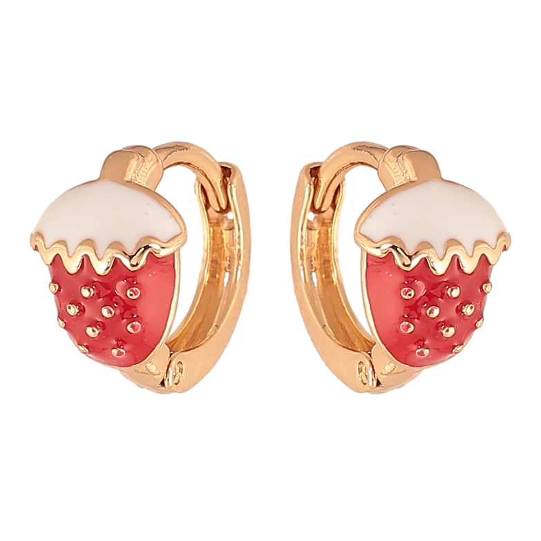 Сережки Xuping колір позолота 18К колечка полунички з червоно-білою емаллю фото №1
