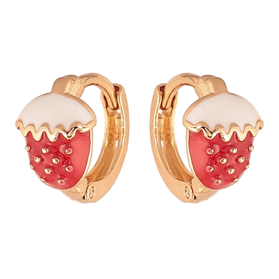 Сережки Xuping колір позолота 18К колечка полунички з червоно-білою емаллю фото №1
