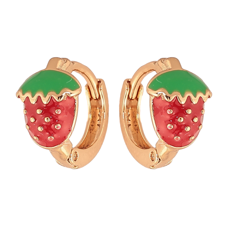 Сережки Xuping колір позолота 18К колечка полунички з червоно-зеленою емаллю фото №17