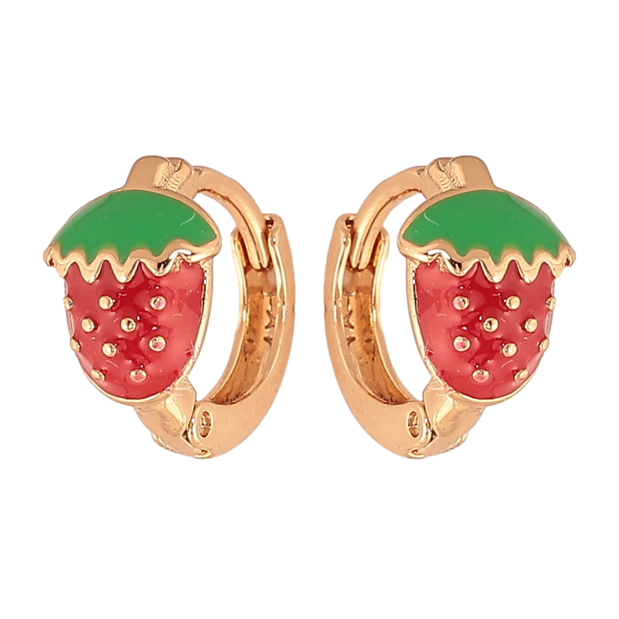Сережки Xuping колір позолота 18К колечка полунички з червоно-зеленою емаллю фото №1