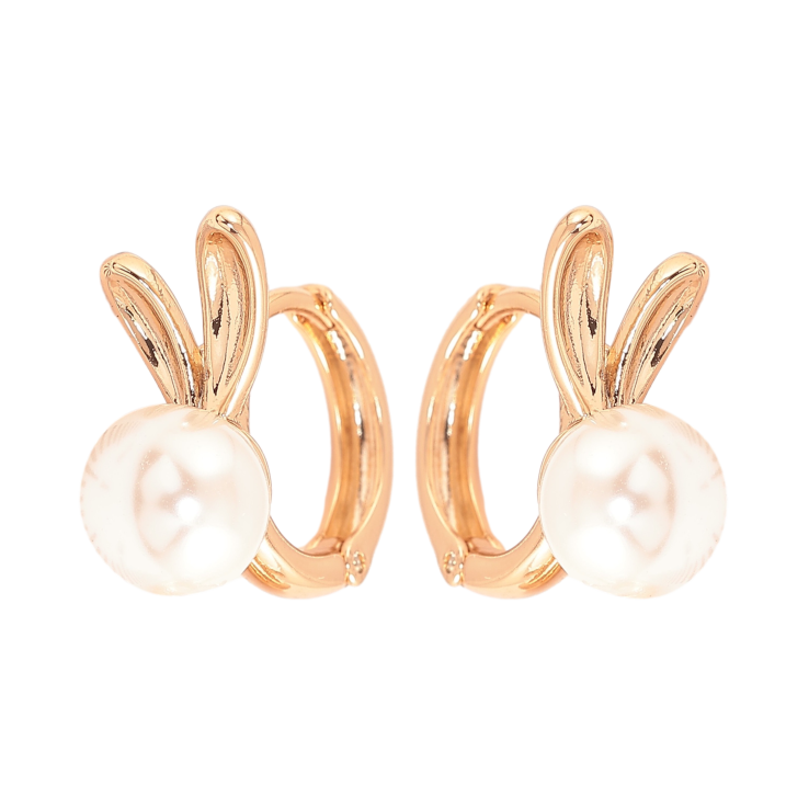 Серьги Xuping цвет позолота 18К колечки жемчужные зайчики фото №10