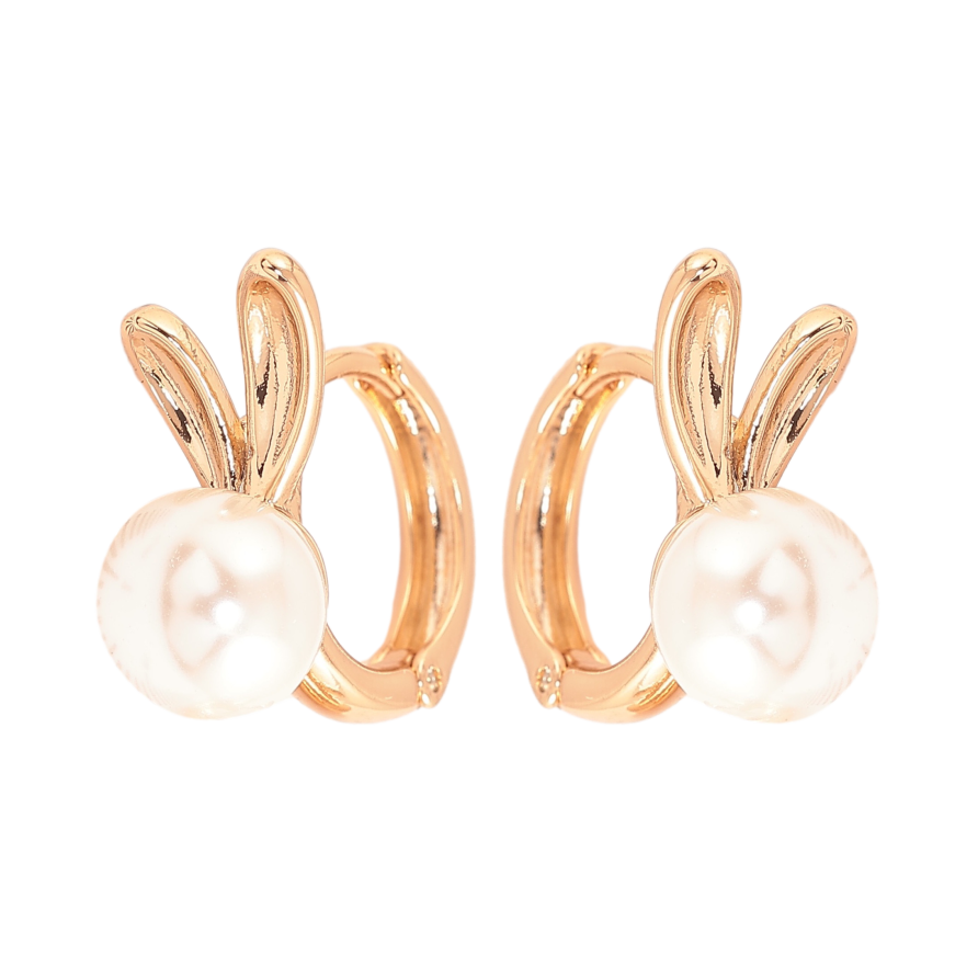 Сережки Xuping колір позолота 18К колечка перлинні зайчики фото №1