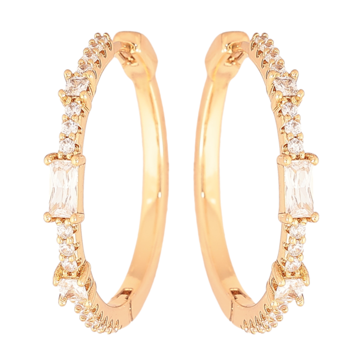 Серьги Xuping цвет позолота 18К колечки дорожки кристаллов фото №8