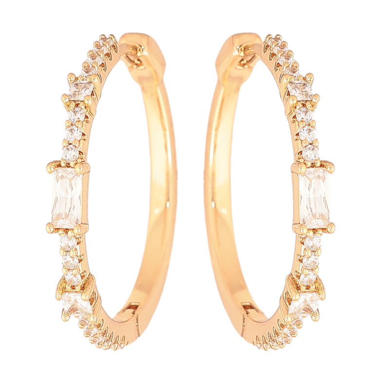 Серьги Xuping цвет позолота 18К колечки дорожки кристаллов фото №1