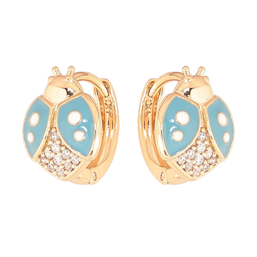 Сережки Xuping колір позолота 18К колечка сонечка з блакитною емаллю і кристалами фото №1