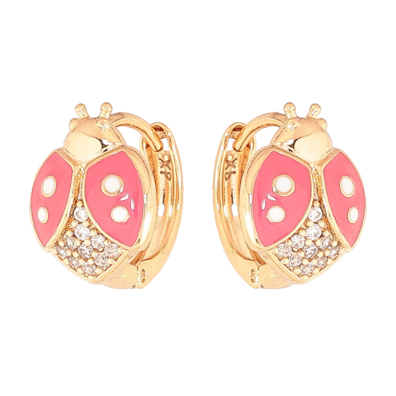 Серьги Xuping цвет позолота 18К колечки божьи коровки с розовой эмалью и кристаллами фото №1 Серьги Xuping цвет позолота 18К колечки божьи коровки с розовой эмалью и кристаллами фото №1